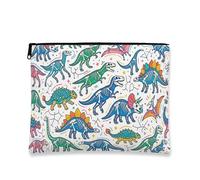 Colorida y divertida bolsa de maquillaje de dinosaurio, diseño de esqueleto de dinosaurio, bolsa de viaje para mujeres, organizador portátil de lona con cremallera, Blanco, 7x9 Inch, Dinosaurio