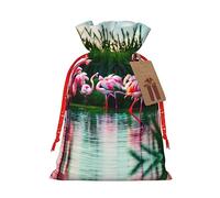 Colorida y fabulosa bolsa de regalo de Navidad con diseño de flamencos - Regalo de fiesta con cordón - Perfecto para regalos de Navidad y equipaje de mano de regalo