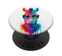 Colorida Zebra con Gafas de Sol EDM Rave Paint Drip Design PopSockets PopGrip Adhesivo