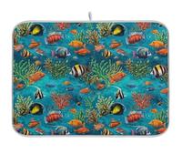 Coloridas alfombrillas de secado de platos de peces tropicales, almohadilla absorbente para secar platos, 18 x 24 pulgadas