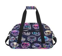 Coloridas bolsas de lona Rocknroll Skulls para mujeres, hombres, niños y niñas, bolsa de viaje para fin de semana, bolsa de viaje de 24 L, bolsa de deporte para gimnasio, bolsa de práctica, color, 24