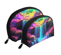 Coloridas bolsas de maquillaje con diseño de cascada, arco iris, 2 piezas, portátil, bolsa de aseo de viaje, White, Talla única