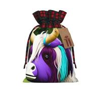 Coloridas bolsas de Navidad con cordón con estampado de cabeza de vaca, bolsas reutilizables para regalos de vacaciones, S