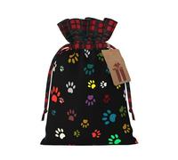 Coloridas bolsas de Navidad con cordón de estampado de huellas de mascotas, bolsas reutilizables para regalos de vacaciones, S