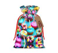 Coloridas bolsas de regalo reutilizables con estampado de donas de piruleta dulce, bolsas de regalo con cordón para joyas y regalos, para ocasiones festivas