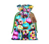 Coloridas bolsas de regalo reutilizables con estampado de donas de piruleta dulce, bolsas de regalo con cordón para joyas y regalos, para ocasiones festivas