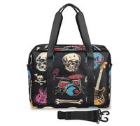Coloridas bolsas de viaje Rocknroll Skull para mujeres, hombres, niñas y niños, bolsa de fin de semana, bolsa de viaje grande de 32 L, bolsa de mano para viajes, deportes, gimnasio, color, Big,