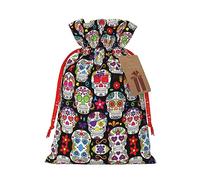Coloridas calaveras de flores de 8.3 x 11.8 pulgadas, bolsa de regalo de gran capacidad con cordón para tus preciosos regalos de Halloween, 1 unidad