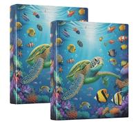Coloridas carpetas de 3 anillos con diseño de tortuga subacuática de 1 1/2 pulgadas, capacidad para 200 hojas, lindas carpetas de portafolio floral, carpeta de recetas de anillos redondos, 12.4 x 10.6