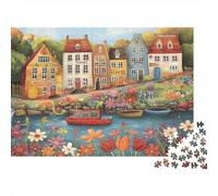 Coloridas Casas del Canal Puzzle Adultos 1000 Piezas Ciudad Riverside Cartón para Parejas Noche Familiar para Entrenar La Mente Oferta Mejor Regalo 70x50cm/1000pcs