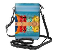Coloridas chanclas de playa cruzadas, cartera de cuero para mujer, correa de viaje, bolso de mano, bolso de teléfono celular, bolso pequeño