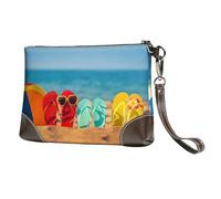 Coloridas chanclas de playa de piel auténtica, bolso de mano para teléfono celular, monedero, monedero, bolso de mano para mujer