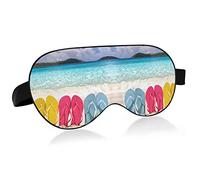 Coloridas chanclas de playa en Ocean Beach Sunny Day Eye Masks Cover Blocks Light Sleep Mask Shade Cover Blindfold Relaxing Eyeshade Cover con correa ajustable para la cabeza para hombres, mujeres y n