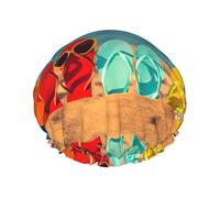 Coloridas chanclas de playa gorro de ducha para hombres y mujeres, reutilizable, impermeable, largo, grueso, cuidado del cabello, corto, baño para niños