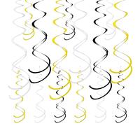 Coloridas decoraciones de papel de aluminio para colgar en el techo, serpentinas de plástico con temática de remolino para fiesta de graduación de Halloween, paquete de 28 (dorado, negro y plateado)