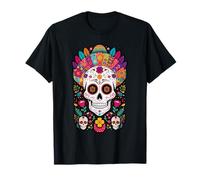 Coloridas Flores Calavera Tradición Mexicana Dia De Los Muertos Camiseta