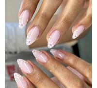 Coloridas flores presionando en las uñas cortas almendra uñas postizas cubiertas completas palitos de flores en acrílico brillante 24pcs fiesta listo para uñas