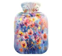 Coloridas flores silvestres (12) bolsa de agua caliente con funda de forro polar suave, bolsa de agua caliente para aliviar el dolor de cuello y hombros, terapias calientes y frías, L