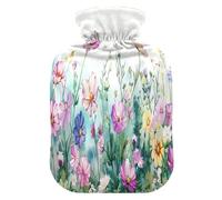 Coloridas flores silvestres (3) bolsa de agua caliente con funda de forro polar suave, bolsa de agua caliente para aliviar el dolor de cuello y hombros, terapias calientes y frías-L