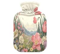 Coloridas flores silvestres (9) bolsa de agua caliente con funda de forro polar suave, bolsa de agua caliente para aliviar el dolor de cuello y hombros, terapias calientes y frías, S