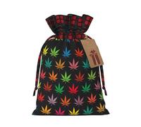 Coloridas hojas de cannabis de 4.7 x 6.9 pulgadas, bolsa de regalo de gran capacidad con cordón para tus preciosos regalos de Halloween, 1 unidad