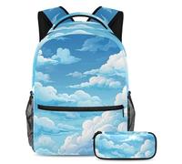 Coloridas nubes esenciales listas para la aventura, juego de 2 mochilas escolares para niños con mochila de gran capacidad y estuche para lápices para niños, niñas y adolescentes, Multicolor#02,