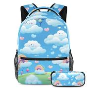 Coloridas nubes esenciales listas para la aventura, juego de 2 mochilas escolares para niños con mochila de gran capacidad y estuche para lápices para niños, niñas y adolescentes, Multicolor#06,