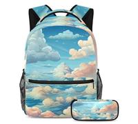 Coloridas nubes esenciales listas para la aventura, juego de 2 mochilas escolares para niños con mochila de gran capacidad y estuche para lápices para niños, niñas y adolescentes, Multicolor#04,