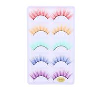 Coloridas Pestañas Postizas 3d de Fibra, 5 Pares | Look Natural y Bonito, Efecto de Color, Uso en Club y Cosplay, para Mujeres y Artistas
