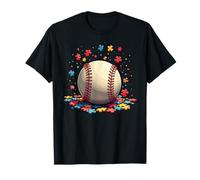 Coloridas piezas de rompecabezas de jugador de béisbol de concienciación sobre el auti Camiseta