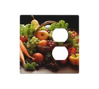 Coloridas placas de pared de verduras y frutas, cubierta decorativa para interruptor de luz, cubierta de 2 tomas de corriente, placa de interruptor eléctrico, cubierta de placa frontal termoplástica