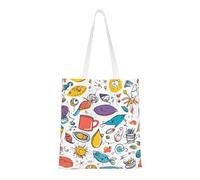 Coloridas plumas dibujadas a mano sobre impresión blanca estética de lona para mujer, bonita, moderna y reutilizable, bolsa de compras de lona para la escuela, compras, gimnasio, biblioteca y playa