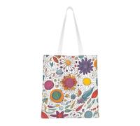 Coloridas plumas dibujadas a mano sobre impresión blanca estética de lona para mujer, bonita, moderna y reutilizable, bolsa de compras de lona para la escuela, compras, gimnasio, biblioteca y playa