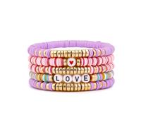 Coloridas pulseras de la amistad para niñas, apilables, apilables, en capas, Heishi, surfista, arcilla, con cuentas, accesorios para mujer, juego de joyas de regalo, 7.2inch, Vinilo, Sin piedra