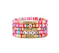 Coloridas pulseras de la amistad para niñas, apilables, apilables, en capas, Heishi, surfista, arcilla, con cuentas, accesorios para mujer, juego de joyas de regalo, 7.2inch, Vinilo, Sin piedra