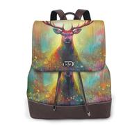 Colorido alce del bosque para mujer, mochila de viaje a la moda, mochila casual, mochila de cuero estampada para mujer para el trabajo