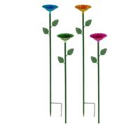 Colorido alimentador de flores de metal, paquete de 4 estaciones de riego de abejas, mariposa, baño, jardín, polinizador, beber, plato poco profundo, baño de pájaros, punto de hidratación al aire