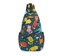 Colorido Animal Cats Fish Pattern Cross Chest Bag Diagonalmente Sling Mochila Bandolera Bandolera Viajes Senderismo Mochilas para Hombres Mujeres