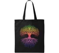 Colorido árbol de la vida raíces arte natural ecológico bolsa de algodón negro, Black, Talla única