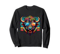 Colorido Arte Bisonte búfalo con Gafas de Sol Color Alegre Sudadera