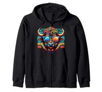 Colorido Arte Bisonte búfalo con Gafas de Sol Color Alegre Sudadera con Capucha