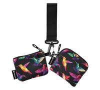 Colorido arte colibrí boho organizador de dinero para mujer, monedero mini monedero de moda con correa de muñeca para mujer, 2 unidades