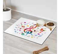 Colorido arte con notas musicales y mariposas, tapete de alimentación para mascotas, para gatos, perros, cuenco de agua, tapetes de alimentación para mascotas, tapetes absorbentes y antideslizantes