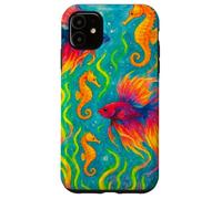 Colorido Arte del océano de Peces y caballitos de mar Betta Carcasa para iPhone 11