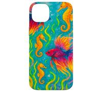 Colorido Arte del océano de Peces y caballitos de mar Betta Carcasa para iPhone 14 Plus