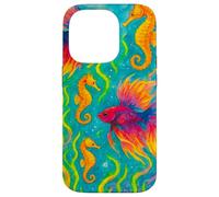 Colorido Arte del océano de Peces y caballitos de mar Betta Carcasa para iPhone 14 Pro
