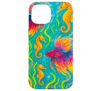 Colorido Arte del océano de Peces y caballitos de mar Betta Carcasa para iPhone 15