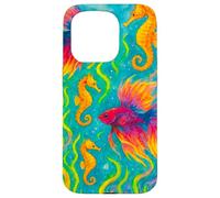 Colorido Arte del océano de Peces y caballitos de mar Betta Carcasa para iPhone 15 Pro