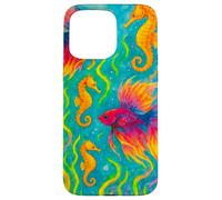 Colorido Arte del océano de Peces y caballitos de mar Betta Carcasa para iPhone 15 Pro MAX