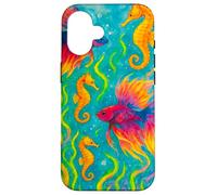Colorido Arte del océano de Peces y caballitos de mar Betta Carcasa para iPhone 16